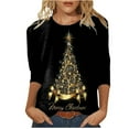 thumbnail image 1 of Camiseta suelta estampada a la moda para mujer, blusa de mangas 3/4, cuello redondo, camisetas informales Pompotops  FGAJ12833, 1 of 5