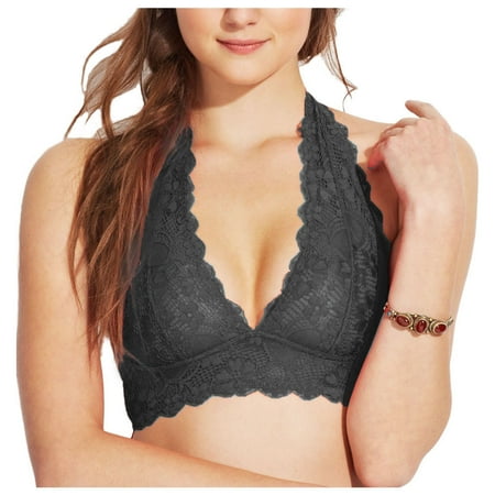 - Floral Lace Halter Bra Bralette Bamboo Cotton Sweat Fiber Lining Cute Bustier