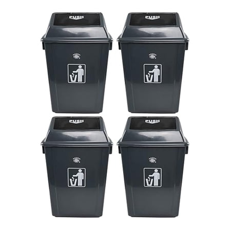 4 Packs Large Garbage Bin with Lid, Plastic Kitchen Waste Bin, 13 Gallon, Grey