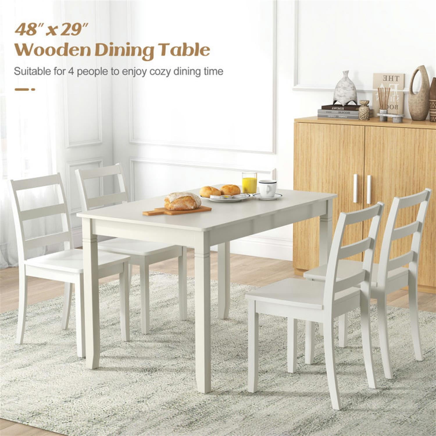Demi Bonn 48" Wooden Dining Table for 4 People, Rectangular Kitchen Table with Rubber Wood Legs for Dining Room, Dinette, White