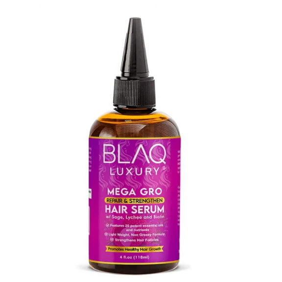 Blaq Luxury Sage & Lychee Mega Gro Repair and Strengthen Hair Serum, 4 Oz