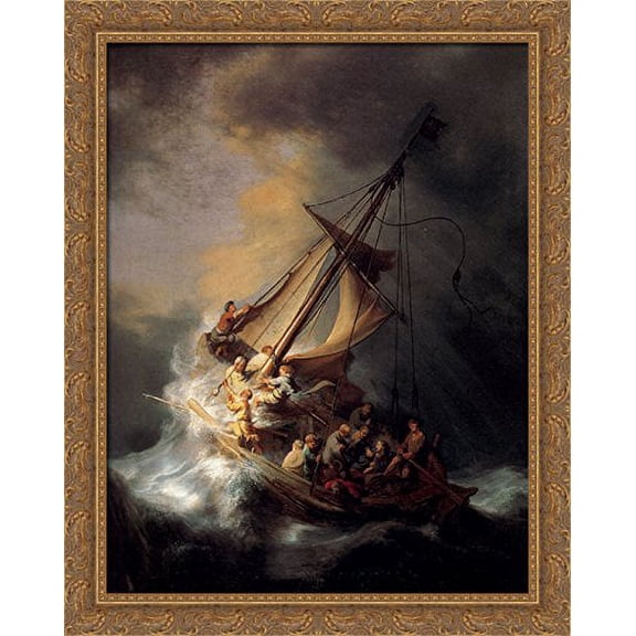 Christ In The Storm On The Sea Of Galilee 28x34 Large Gold Ornate Wood Framed Canvas Art by Rembrandt