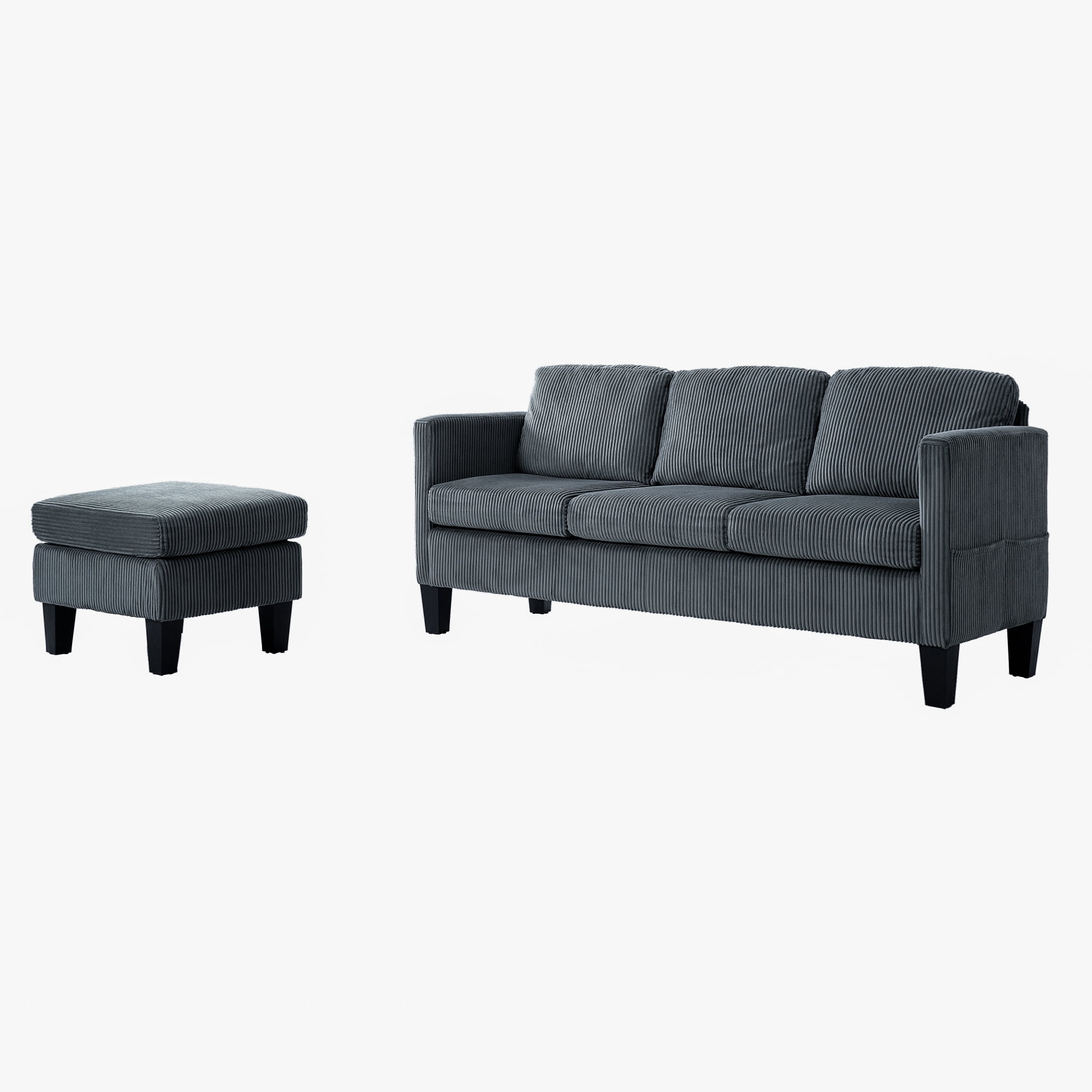Leumius Convertible Sectional Sofa Couch,Modern Corduroy L-Shaped Couch with Storage Ottoman,Small Sofa for Small Living Room, Apartment and Small Space,Gray