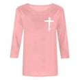 thumbnail image 6 of Aboser Jesus Cross Shirts for Women 3/4 Sleeve Ribbed Knit Shirt Comfy Soft Round Neck Blouses Solid Color Holiday Tops, 6 of 6
