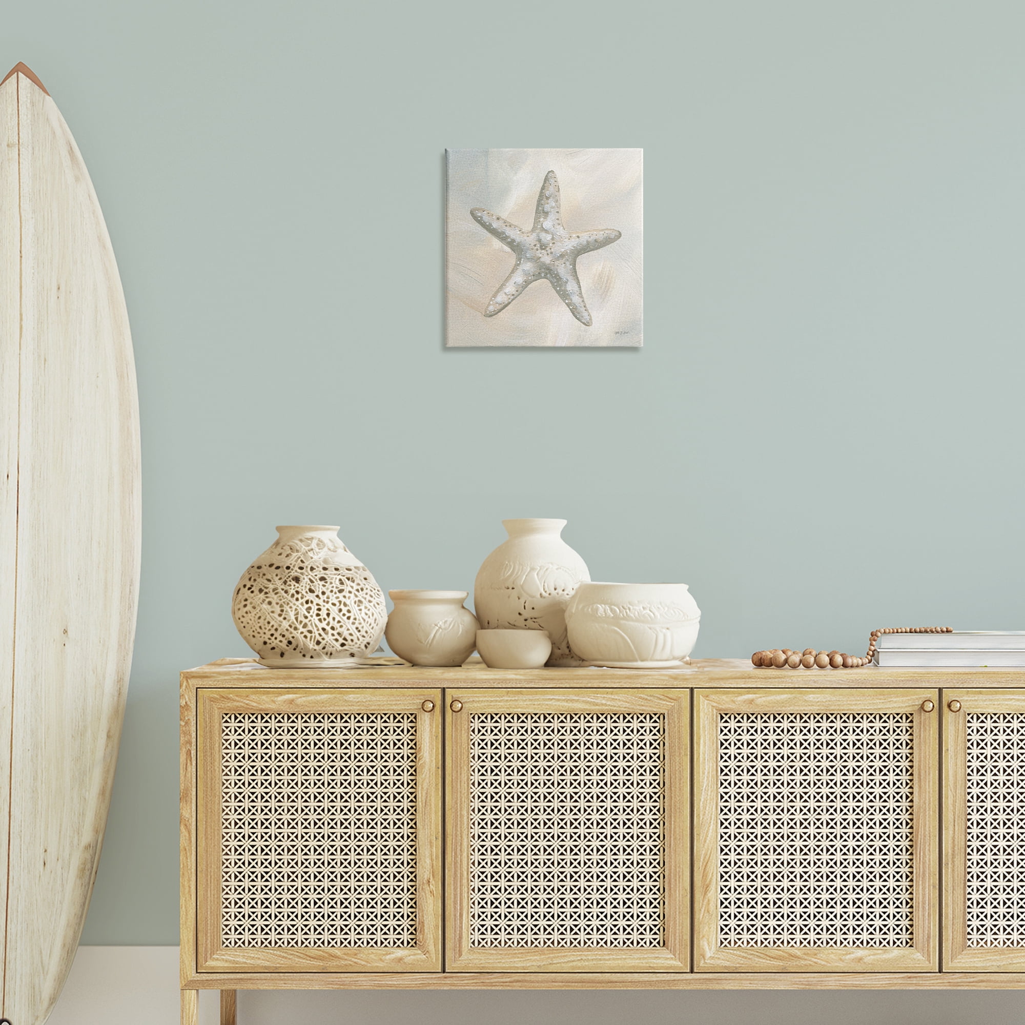 Stupell Industries Simple Beige Starfish Coastal Painting Gallery Wrapped Canvas Art Print Wall Art, 17 x 17