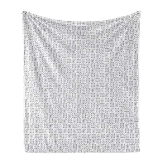 Damask Grey Soft Flannel Fleece Throw Blanket, Repetitive Squared Petals and Paisley Like Motif Repetition, Cozy Plush for Indoor and Outdoor Use, 70" x 90", Grey and Pale Purpleblue, by Ambesonne