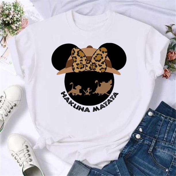 Camiseta con estampado de letras divertidas de Hakuna Matata para mujer, camisetas gráficas Kawaii de dibujos animados de Disney el Rey León, camiseta informal Harajuku para mujer