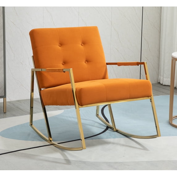 Upholstered Armchair Single Sofa Accent Comfortable Rocking Chair with Stainless Steel Feet Nursery Rocking Chair Velvet Fabric Padded Seat with High Backrest and Armrest Accent Chair(Orange)