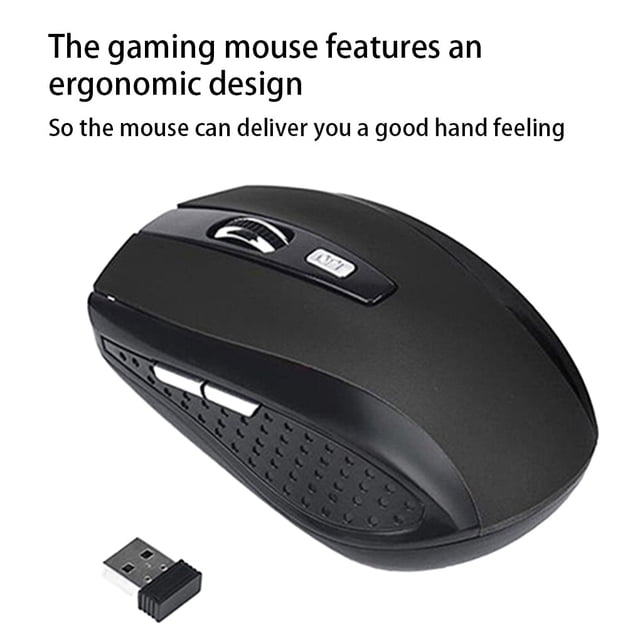 Computer 2.4Ghz Wireless Optical Mouse with USB Receiver 6 Buttons Gaming Mice 800/1200/1600DPI Desktop PC Laptop Accessories Matte Black