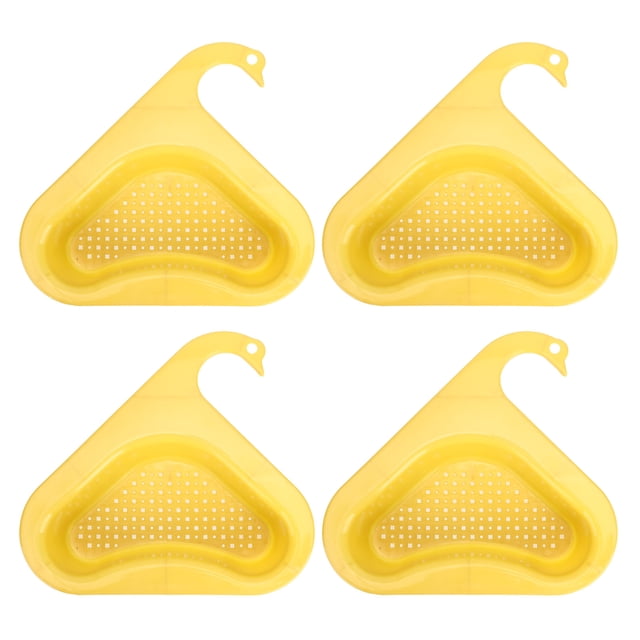4pcs Drain Basket Multifunctional Triangular Sink Strainer Basket for Soap Toothbrush Sponge FruitGolden Melon Yellow