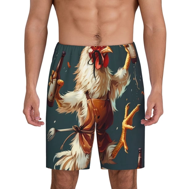 Fotbe Chef Chicken With Beer Bottles Pantalones Cortos de Pijama para Hombre, Ropa de Dormir, Pantalones de Pijama Cortos para Hombre-Medium