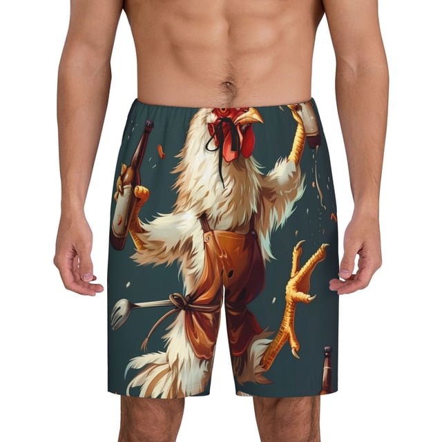 Fotbe Chef Chicken With Beer Bottles Pantalones Cortos de Pijama para Hombre, Ropa de Dormir, Pantalones de Pijama Cortos para Hombre-3X-Large