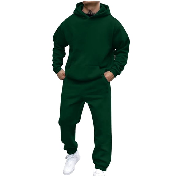 Cavosen 2 Piece Tracksuit Men Long Sleeve Pullover Hoodie and Jogger Pants Activewear Outfits Fall Thicken Warm Solid Pocket Casual Sweatsuit