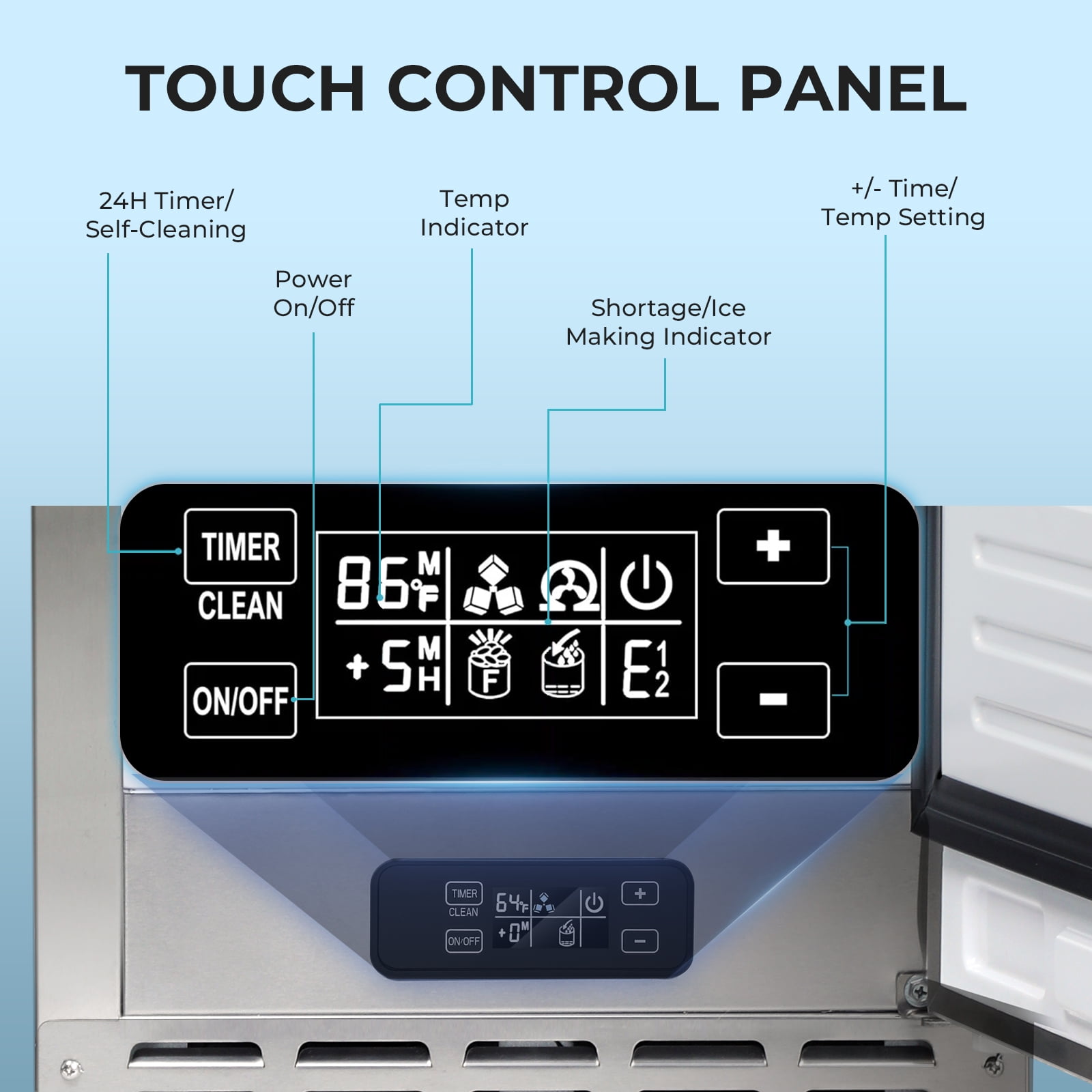 WAA Nugget Ice Maker Machine, Under Counter Ice Machine,Stainless Steel Built-in Freestanding Ice Maker,66Lbs/Day,LCD Panel/Self-Clean/24H Timer,for Home Kitchen Office Bar Party