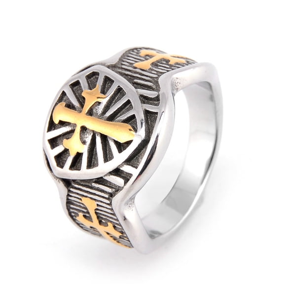 Mens Crusader Cross Ring Stainless Steel Templar Vintage Geometric Jewelry Durable Statement Accessory for Him