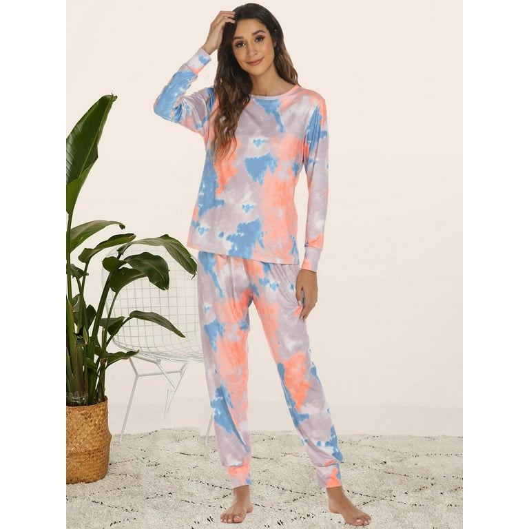 LEZMORE Autumn and Winter Loungewear Sets Pajamas Tie Dye Long