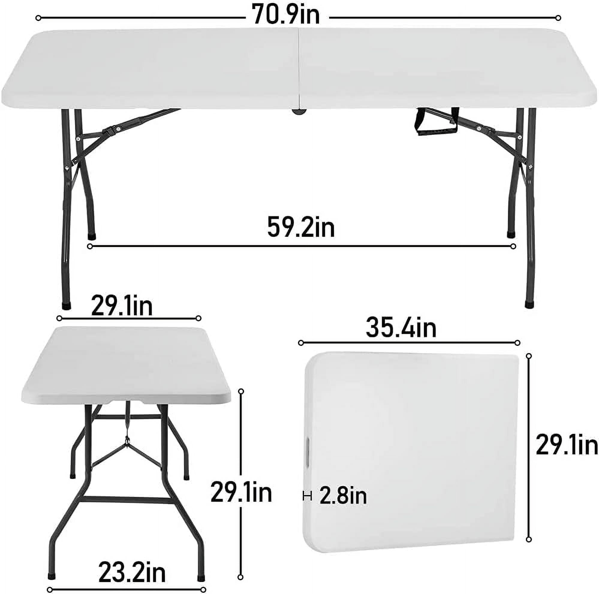 Folding Table 6 FT Plastic Foldable Table with Portable Carrying Handle for Party Picnic Camping BBQ Dining Kitchen, White