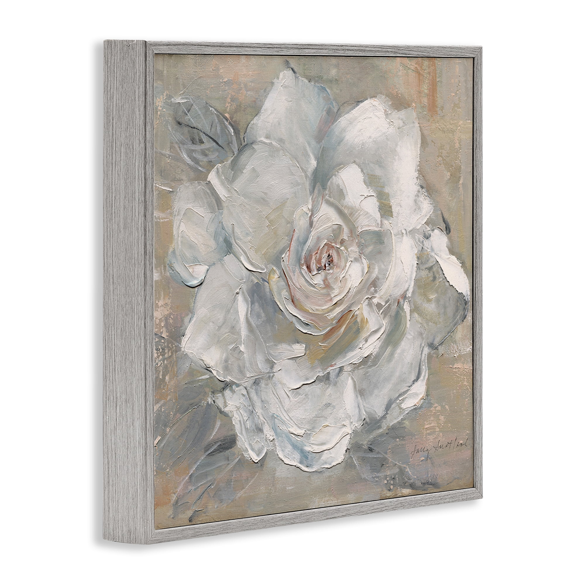 Stupell Industries Paint Streak Rose Botanical & Floral Painting Gray Framed Art Print Wall Art, 12 x 12