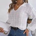 thumbnail image 6 of FAKKDUK Women's 2023 Fall Knit Pullover Sweater Elegant Long Lantern Sleeve V Neck Womens Pullover Blouse T-Shirt Women Knit Sweater Slim Fit Solid Basic Casual Tee Tops, S&White, 6 of 8