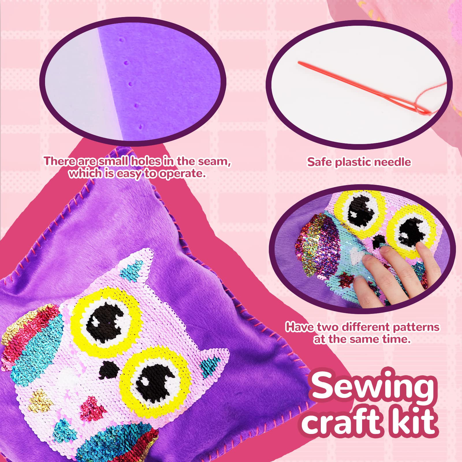 Birthday Gifts for 6 7 8 Year Old Girls Surprise Soft Toys Sequin Owl  Pillow Toy for 4 5 6 7 Year Old Kids Sewing Kits for 3-9 Girls Arts and  Crafts