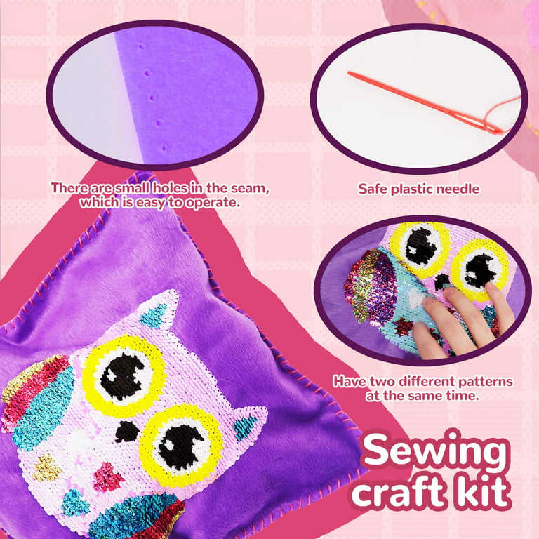 CRAFTILOO 24 Pre-Cut Mini Pencil Toppers Fun Kids Sewing Kit for Kids Ages 8-12 Children Beginners Sewing Kit Kid Crafts Make Your Own Felt Pillow