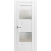 Solid French Pre-Hung Door Opaque Glass 2 Lites / Sete 6222 White Silk / Single Regular Panel Frame Handle / Bathroom Bedroom Modern Doors -18" x 80"