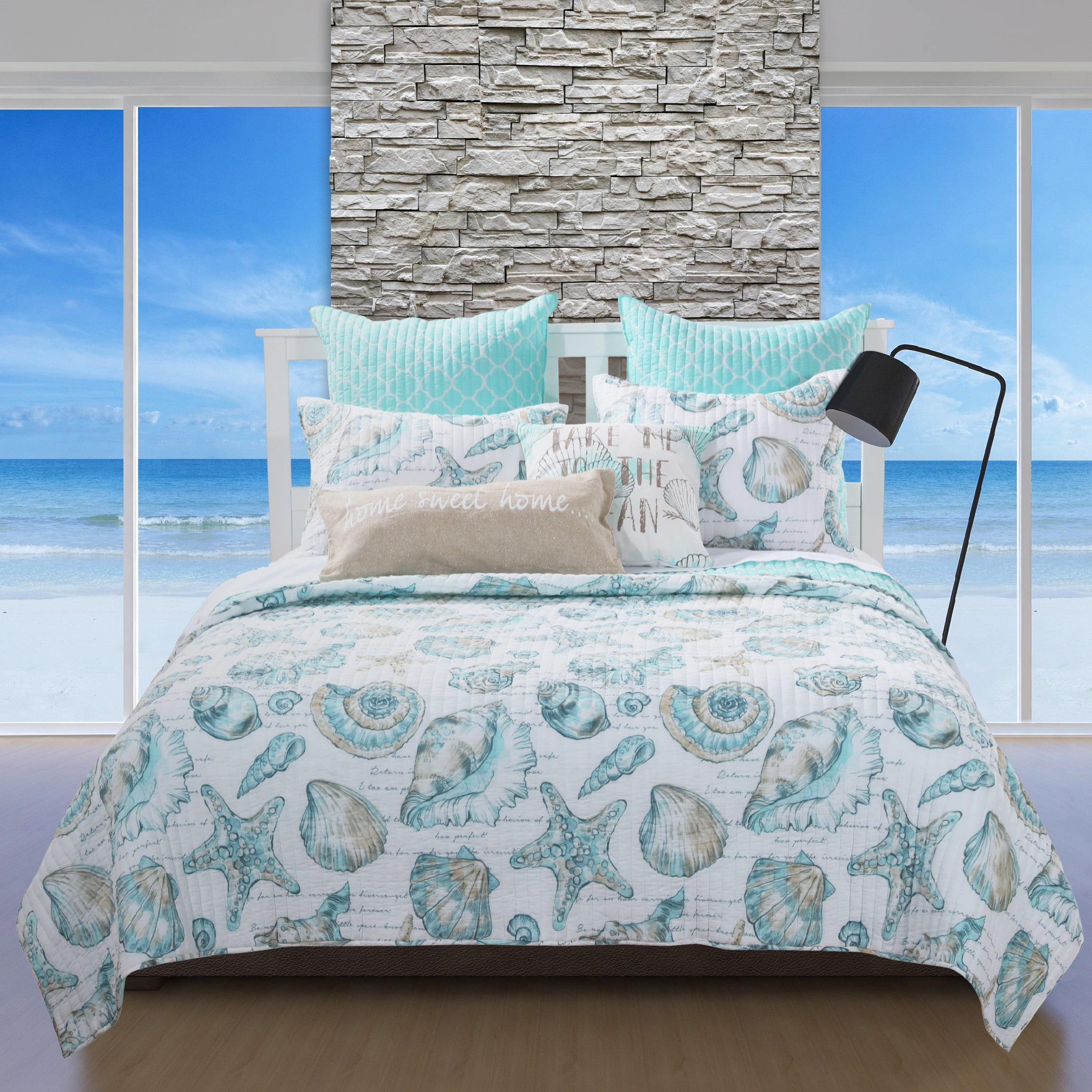 Global Trends Coastal Seashell Nautical Theme Reversible Quilt Set, 2-Piece Twin/Twin XL