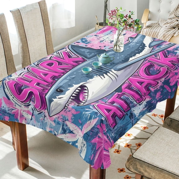 YAZAOO Square Tablecloth Oil Painting Shark Pattern Tableclothes