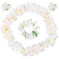 thumbnail image 1 of 4 piezas de tocado hawaiano grueso con flores artificiales, collar y pulsera, guirnalda hawaiana, decoración elegante para fiestas tropicales en la playa (blanco), 1 of 5