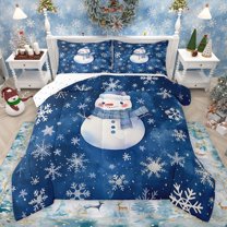 Castle Fairy Cute Snowman Full Size Comforter Sets 3-Piece for Female Men Women,Merry Christmas Bedding Comforter Set,Happy Winter Xmas Snowflakes Lightweight Bedding Sets,Microfiber Bedroom Decor