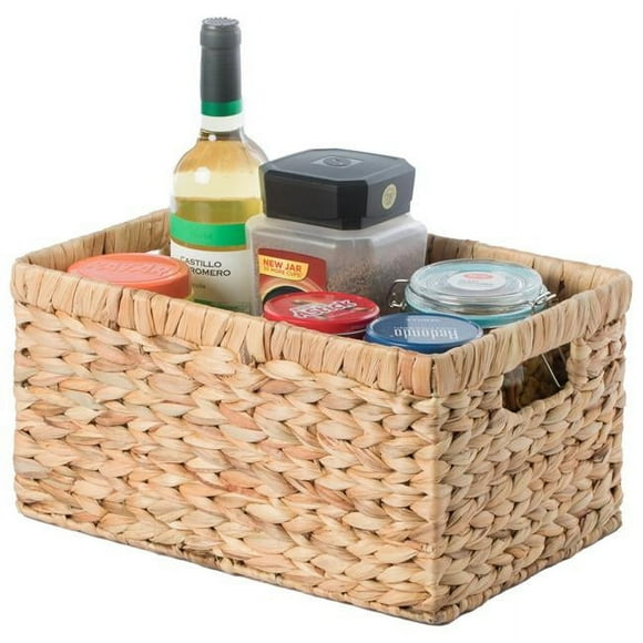 Vintiquewise QI003544.M 7.1 x 13.8 x 9.45 in. Natural Woven Water Hyacinth Wicker Rectangular Storage Bin Basket with Handles&#44; Brown - Medium