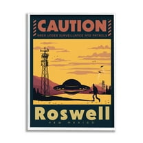 Stupell Industries Caution Roswell New Mexico UFO Travel & Places Painting White Framed Art Print Wall Art