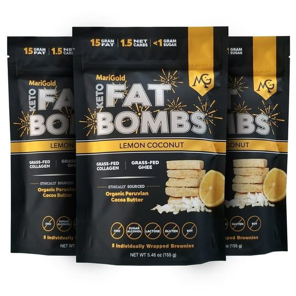 MariGold Keto Fat Bombs - 3 Pack - Lemon Coconut - Low Carb, Collagen Rich, Grass-fed Ghee, Organic Cocoa Butter, Gluten-Free, Non-GMO