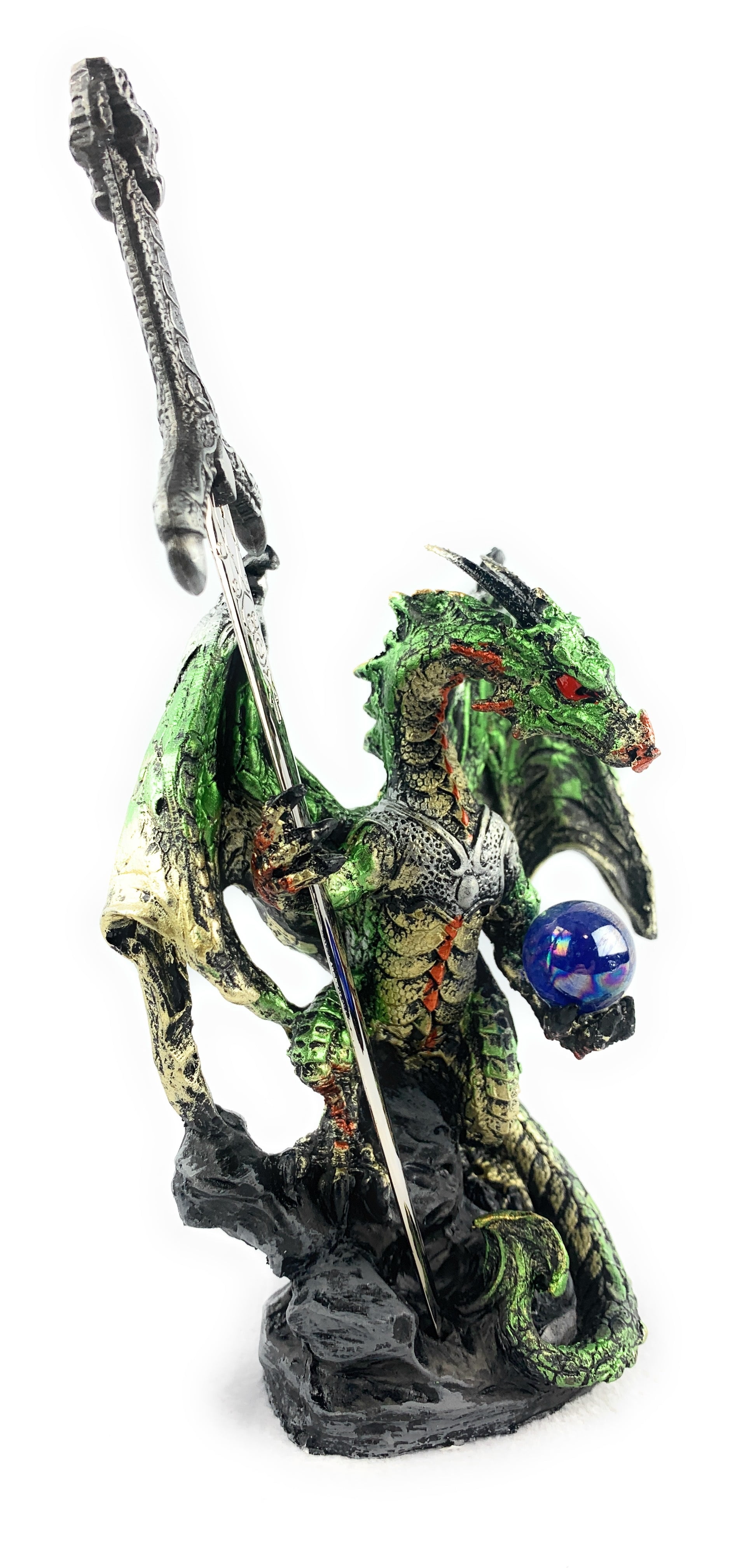 Ain’t It Nice Dragon Statue with Medieval Dragon Sword and Crystal Ball Collectible Dragon Figurine Fantasy Medieval Dragon Décor, Green 4(L) 2(W) 7(H) inches