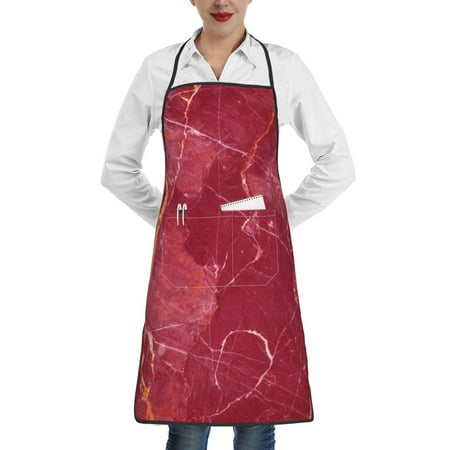 

Pofeuu Abstract Red Marble Print Aprons with Pockets Cute Aprons for Kitchen Cooking Server Barber Chef Apron