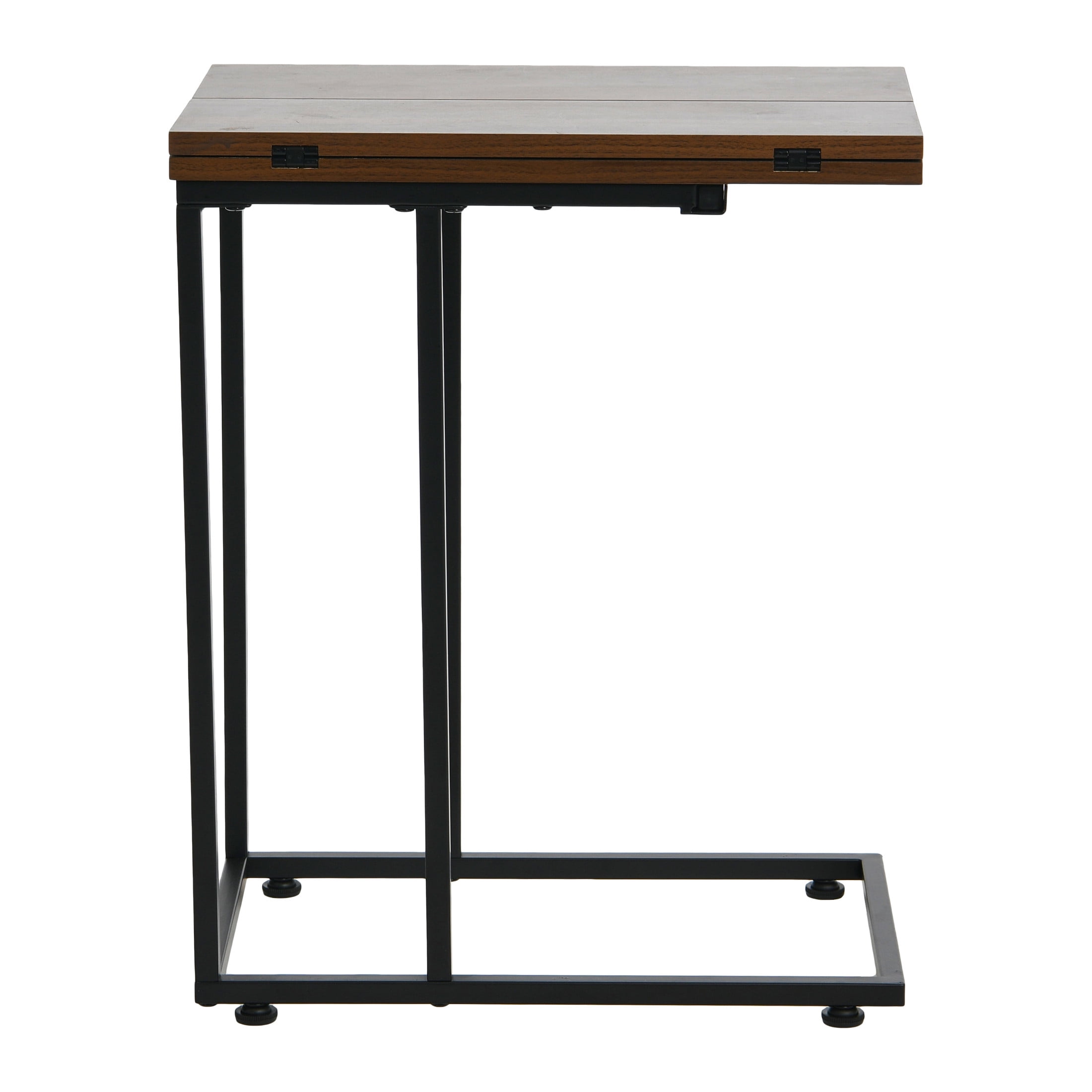 Household Essentials Jamestown Extendable C-Shaped for Accessiblity Side End Table Mid Century Walnut Wood Grain and Black Metal
