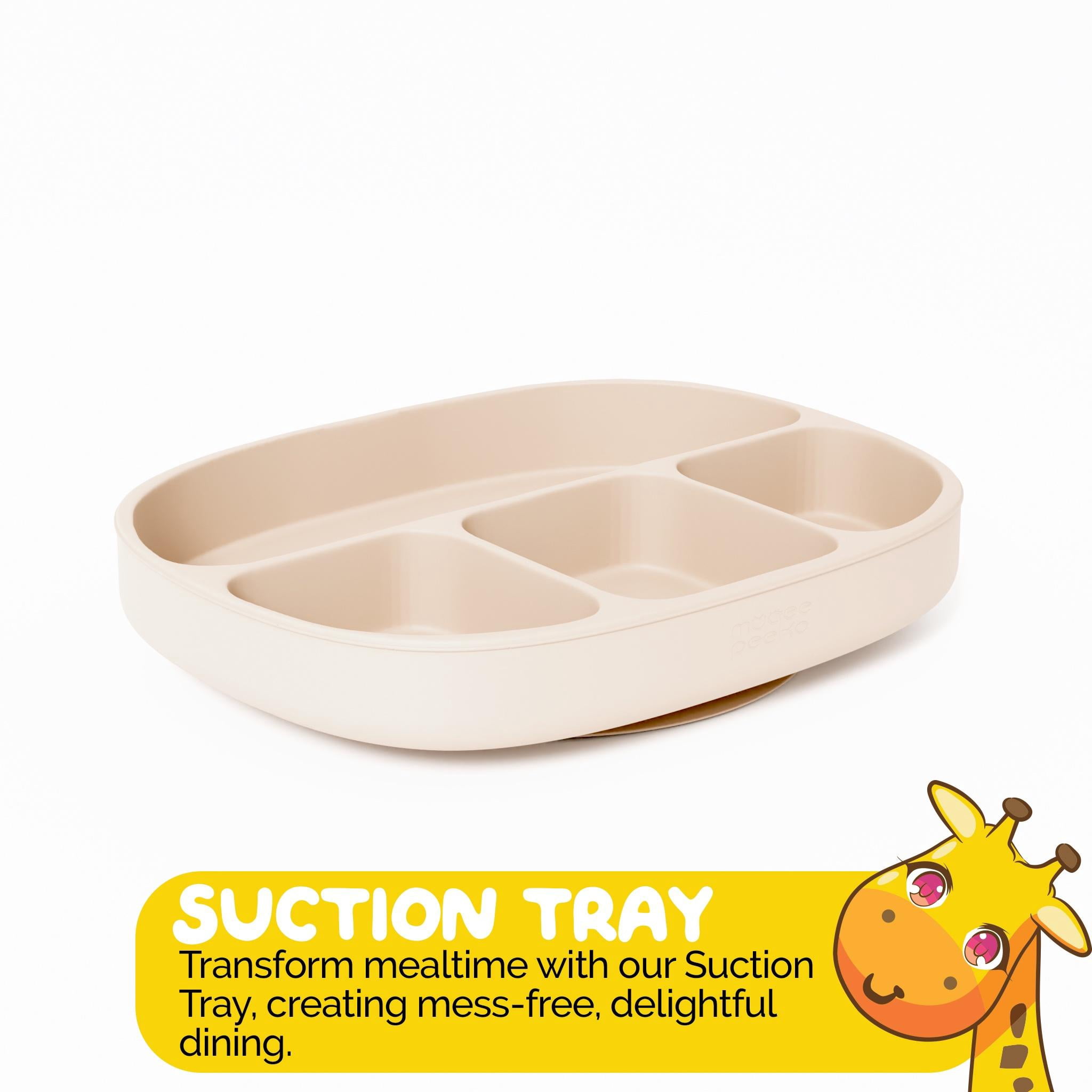 Infant Feeding Set by Muqee Peeko in Beige Color by Muqee Peeko with Plates with Suction and Utensils - (3 Piece Set)