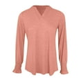 thumbnail image 4 of Fiaer Womens Long Sleeve T Shirts Oversized V Neck Tshirts Loose Fit Casual Fashion Solid Color Ruffle Sleeve Tops Pink XL, 4 of 5