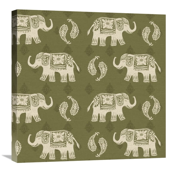 Global Gallery Daphne Brissonnet 'Woodcut Elephant Patterns' Canvas Wall Art