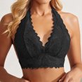 thumbnail image 2 of Iugvhana Women's Lace Halter Bras V-Neck Side Closure Push Up Bra Backless Elegant Scalloped Trim Party Date Night Bras Daily Bra Black S, 2 of 6