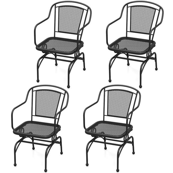 Gymax Patio Rocking Chairs Set of 4 w/ Metal Mesh Backrest & Seat Armrests Gentle