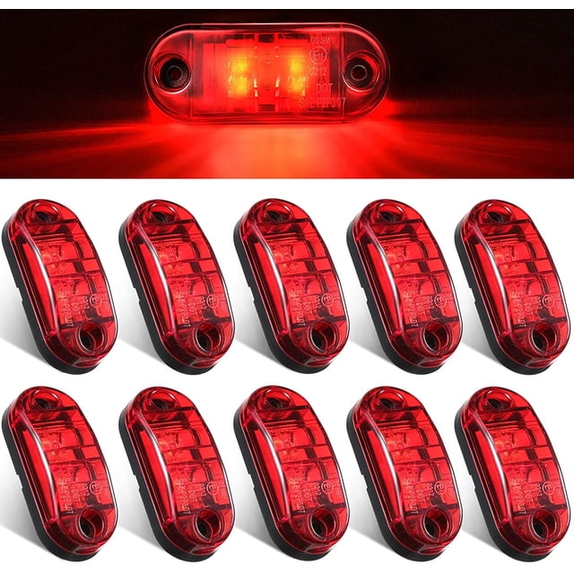 10 Pcs 2.5 Inch LED Trailer Lights 2 Diode Waterproof LED Trailer Side Marker Oval Signal Running Lights for Truck Boat Rv(Red)