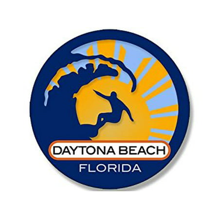 Round Surfer On Wave DAYTONA BEACH Florida Sticker Decal (surfing surf retro beach) 4 x 4