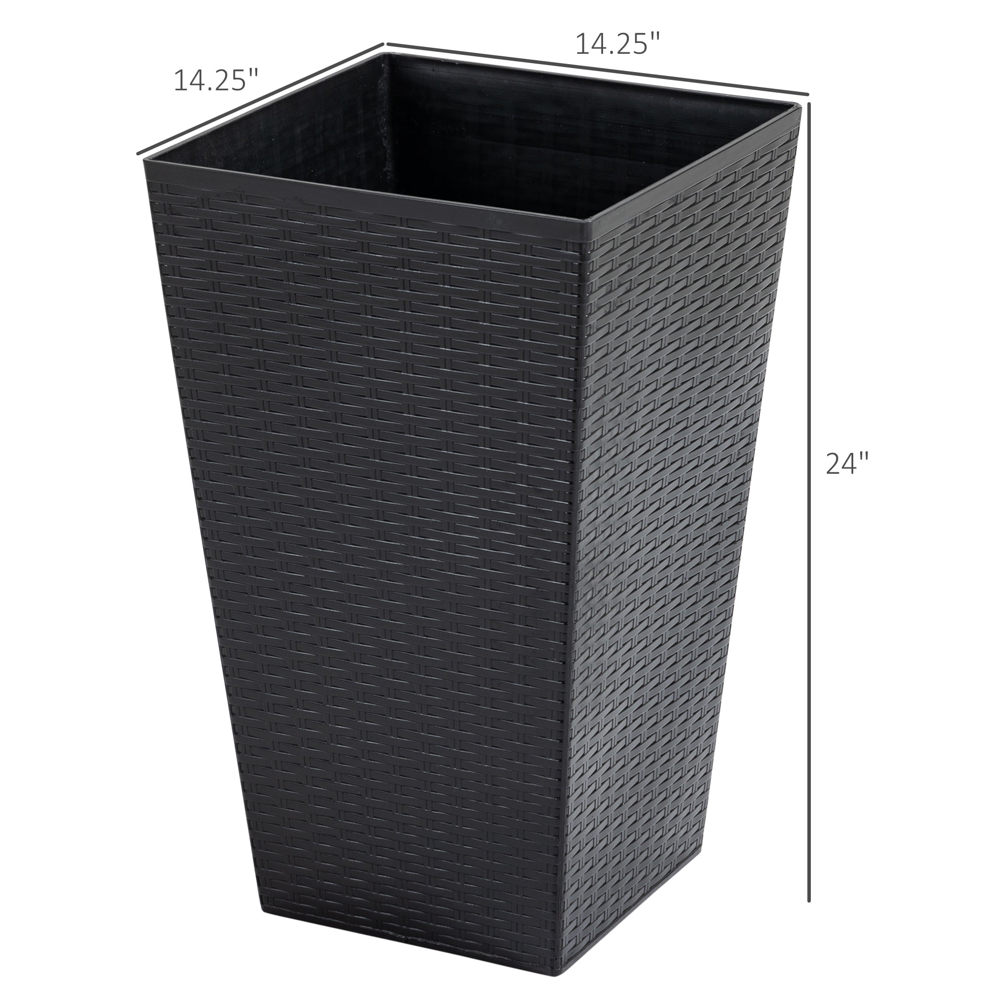 Outsunny Set of 3 Tall Planters with Drainage Hole, Outdoor Flower Plant Pots, Indoor Planters for Porch, Front Door, Entryway, Patio and Deck, Black