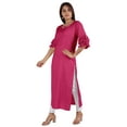 thumbnail image 3 of Moomaya Solid Rayon Kurta For Women bell Sleeve Drawstring Neck Long Ethnic Kurti, 3 of 6
