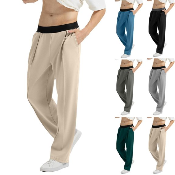 QSXADF Men's Dress Pants Business Straight Leg Pants Dress Pants with Elastic Waistband Side Pockets Solid for Office Daily Summer Men's Casual Trousers