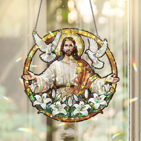 Lotusprinthandmade Jesus Faith and Hope Custom Shape Broken Glass Hologram Ornament 3.5in, jesus ornament, faith and hope decor