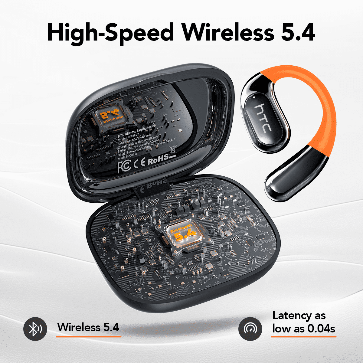 HTC NE27 Wireless Earbuds, AI Translate Earbuds Bluetooth 5.4 Headphones, Translator Earbuds with Mic Smart Screen,50H IP6 Waterproof Sport Headset
