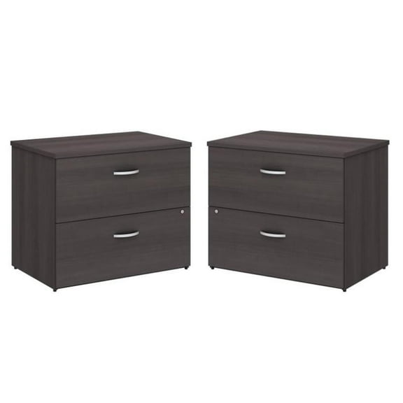 Home Square 2 Drawer Lateral Wood Filing Cabinet Set in Storm Gray (Set of 2)
