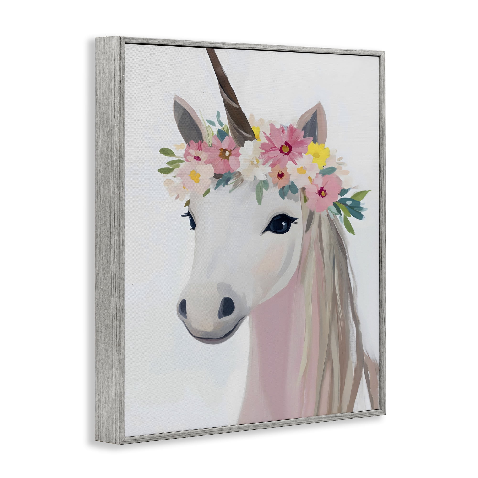 Stupell Industries Flower Crown Unicorn Gray Framed Giclee Art, design by The Prints Vibe